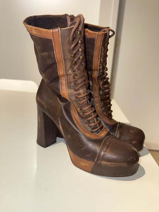 Jeffrey Campbell Shoes - Jeffrey Campbell Brown Leather Tall Lace-Up Platform Boots Size 40